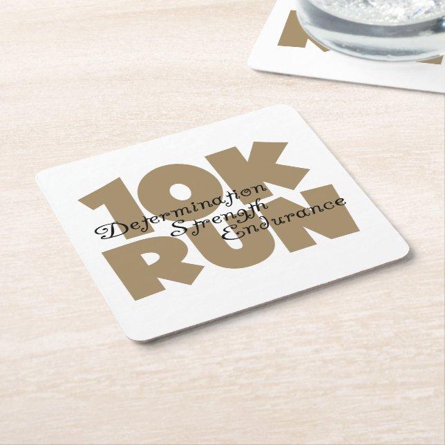 10K Run Tan Sports Running Square Paper Coaster (Angled)