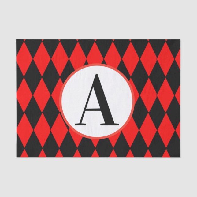 10lb Tissue Paper, RED & BLACK HARLEQUIN INITIAL Paper (Front)