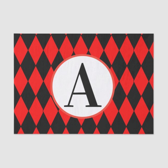 10lb Tissue Paper, RED & BLACK HARLEQUIN INITIAL Tissue Paper (Front)