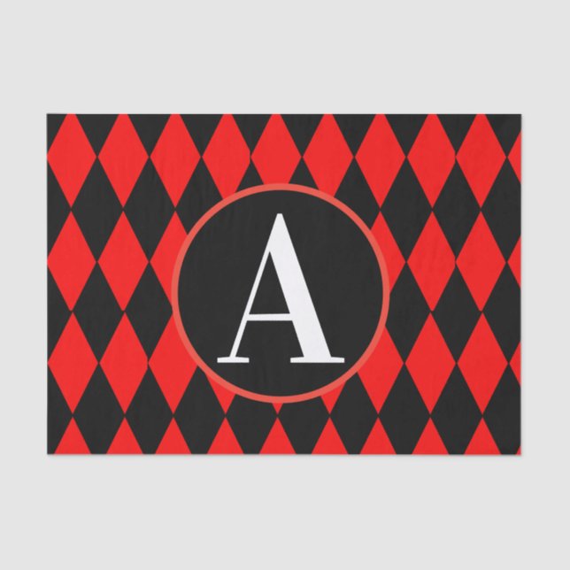 10lb Tissue Paper, RED & BLACK HARLEQUIN MONOGRAM Tissue Paper (Front)
