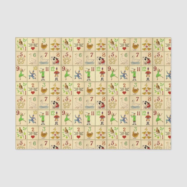 10lb Tissue Paper, White TWELVE DAYS OF CHRISTMAS Tissue Paper (Front)