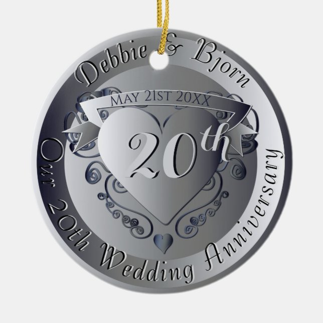 10th,20th,25th,70th Medallion Wedding Anniversary Ceramic Tree Decoration (Front)