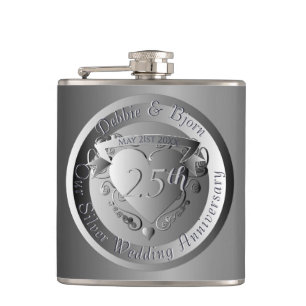 10th,20th,25th,70th Wedding Anniversary Medallion Hip Flask