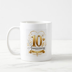 10th Anniversary 10 Years of Love Gold Design Coffee Mug