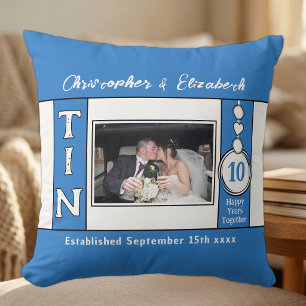 10th anniversary 1 photo blue cushion