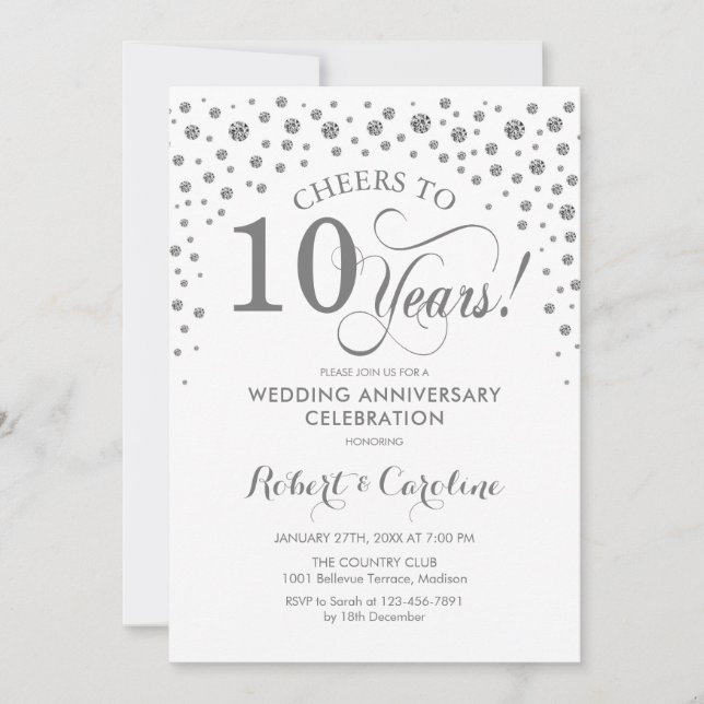 10th Anniversary Celebration - Silver White Invitation (Front)