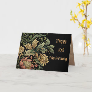 10th Anniversary Customisable Elegant Floral Black Card