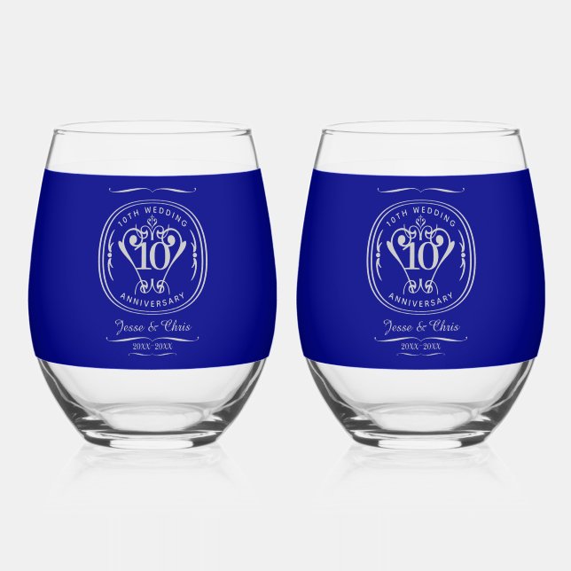 10th Anniversary Drinkware Set Stemless Wine Glass (Front)