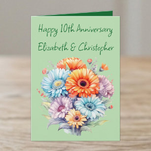 10th Anniversary gerbera flowers green Card