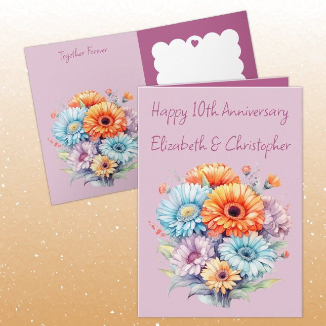 10th Anniversary gerbera flowers lavender Card (Creator Uploaded)