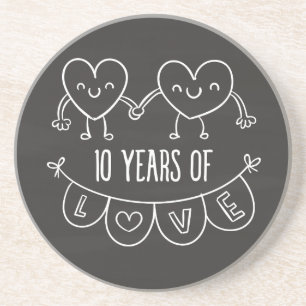 10th Anniversary Gift Chalk Hearts Coaster