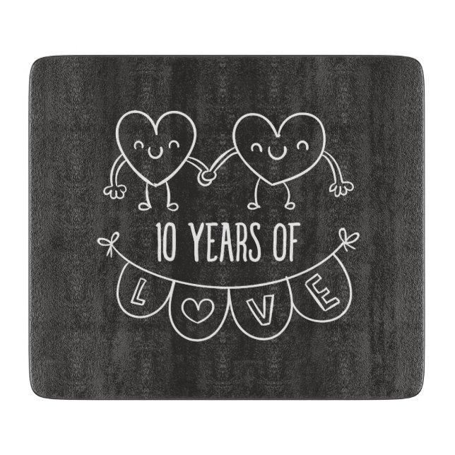 10th Anniversary Gift Chalk Hearts Cutting Board (Front)