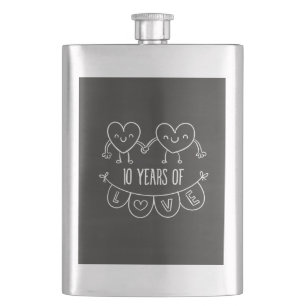 10th Anniversary Gift Chalk Hearts Hip Flask