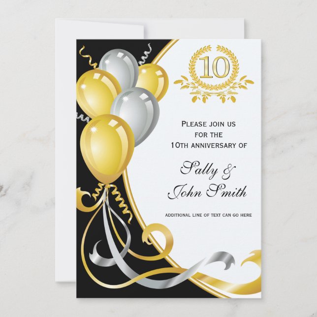 10th Anniversary Gold & Silver Birthday Invitation (Front)