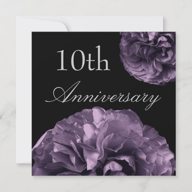 10th Anniversary Invitation DEEP PURPLE Roses (Front)