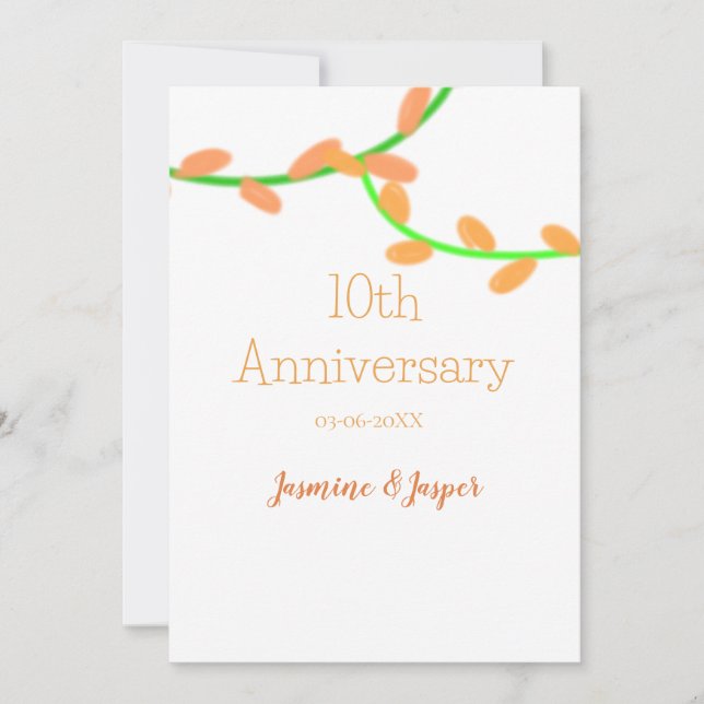 10th anniversary orange lavendar leaf name classic invitation (Front)