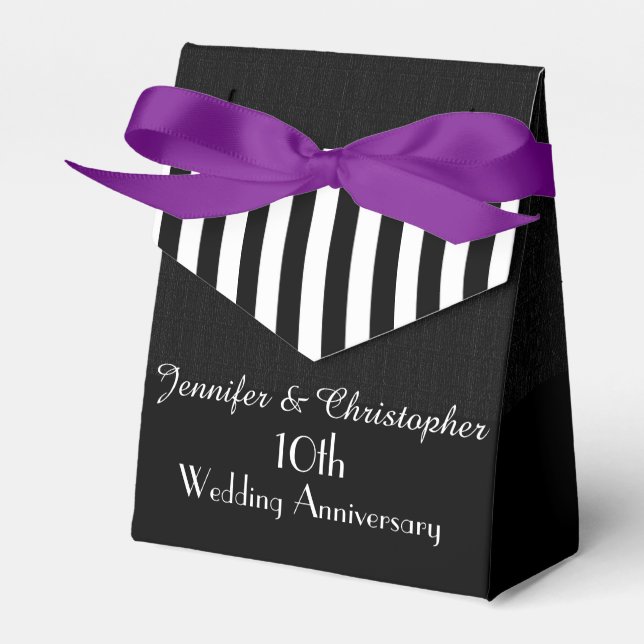 10th Anniversary Party, Black & White Stripes Favour Box (Front Side)