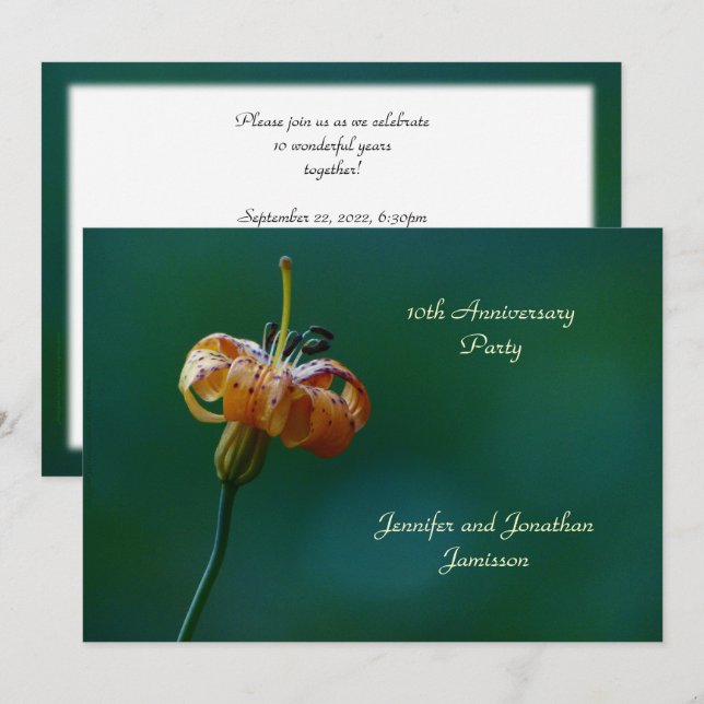 10th Anniversary Party Yellow Lily Floral Invitation (Front/Back)