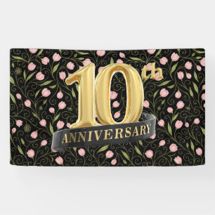 10th anniversary pink flower on black banner