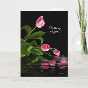 10th anniversary pink tulips in water card