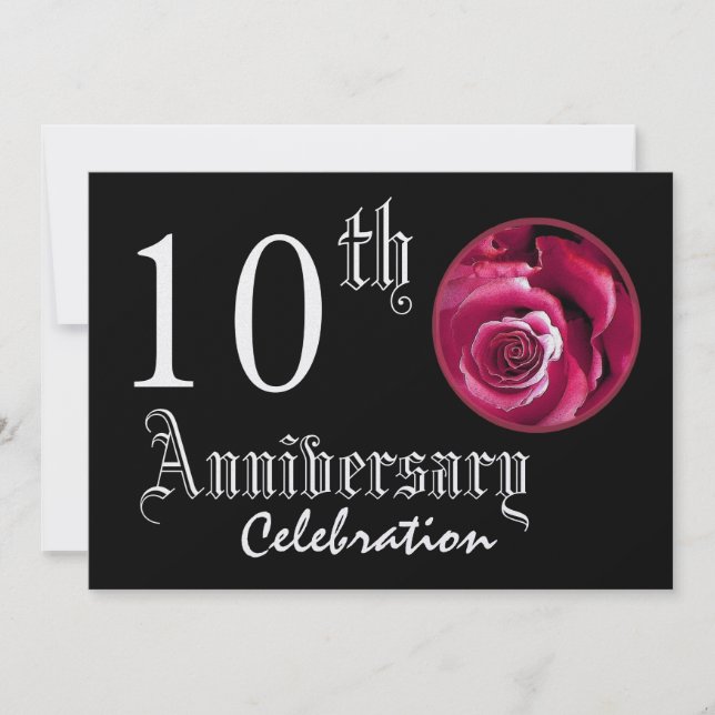 10th Anniversary Red Rose Premium Metallic Invitation (Front)