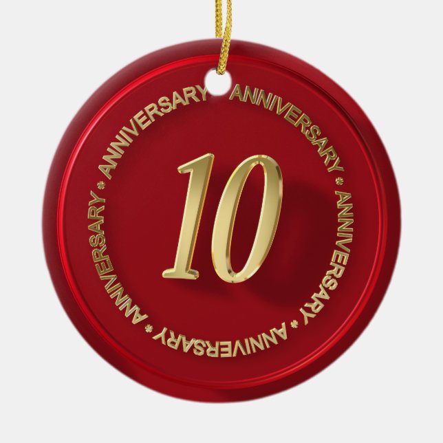 10th anniversary red wax seal ceramic tree decoration (Front)