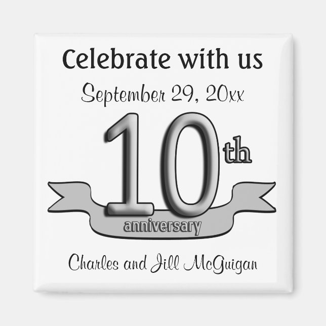 10th Anniversary Save The Date Party Favours Magnet (Front)