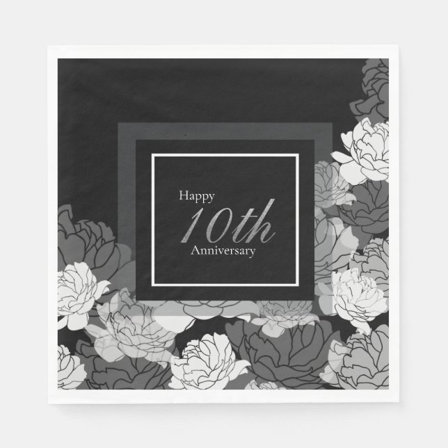 10th anniversary silver, black, and white napkin (Front)