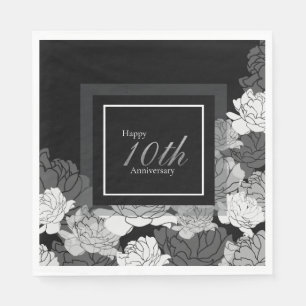 10th anniversary silver, black, and white napkins