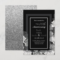 10th anniversary silver, black & white rose print