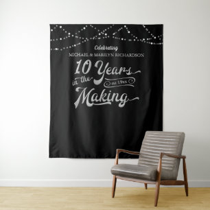 10th Anniversary Silver Retro Typography Black Tapestry