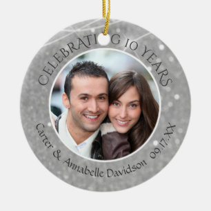 10th Anniversary   Silver Sparkle Photo Ceramic Tree Decoration