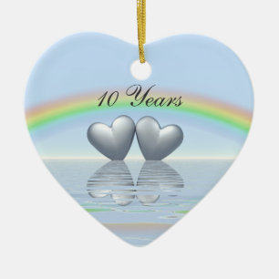 10th Anniversary Tin Hearts Ceramic Tree Decoration
