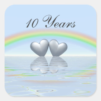 10th Anniversary Tin Hearts Square Sticker