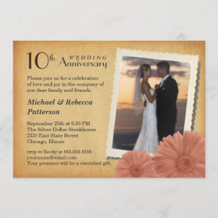 10th Anniversary Vintage Daisy Photo Invitations