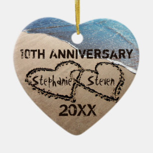 10th, Any Anniversary Two Hearts In Sand Ornament