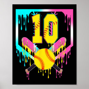10th Bday Softll Home Plate Drip Ice Cream 10 Year Poster