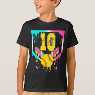 10th Bday Softll Home Plate Drip Ice Cream 10 Year T-Shirt