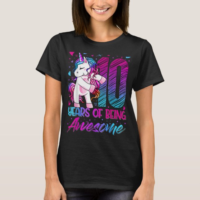 10th Birthday  10 Year Old Girl Flossing Unicorn P T-Shirt (Front)