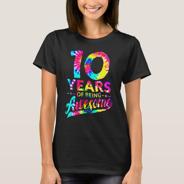 10th Birthday 10 Years Old Tie Dye Awesome Men Wom T-Shirt (Front)
