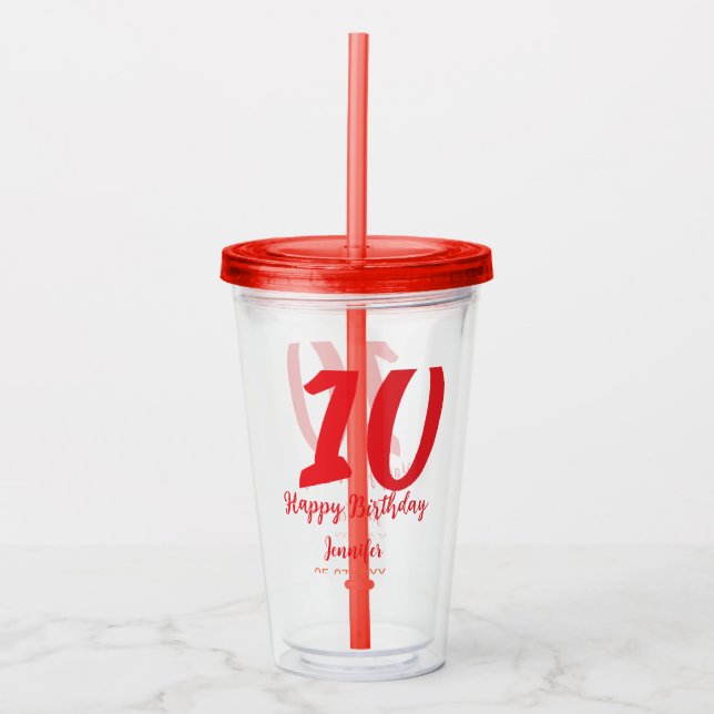 10th birthday add name date year red template  acrylic tumbler (Front)