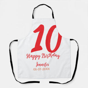 10th birthday add name date year red template apron