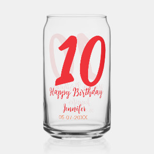 10th birthday add name date year red template can glass