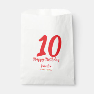 10th birthday add name date year red template favour bags