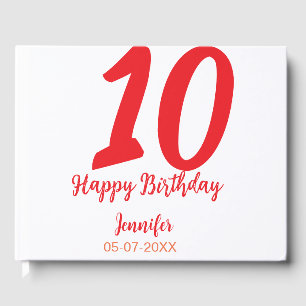 10th birthday add name date year red template guest book