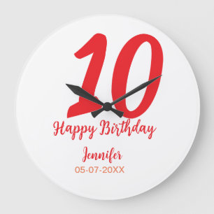 10th birthday add name date year red template large clock