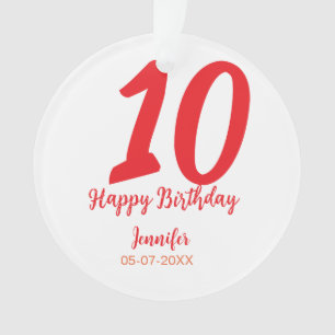 10th birthday add name date year red template  ornament