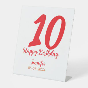 10th birthday add name date year red template  pedestal sign