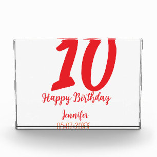 10th birthday add name date year red template photo block