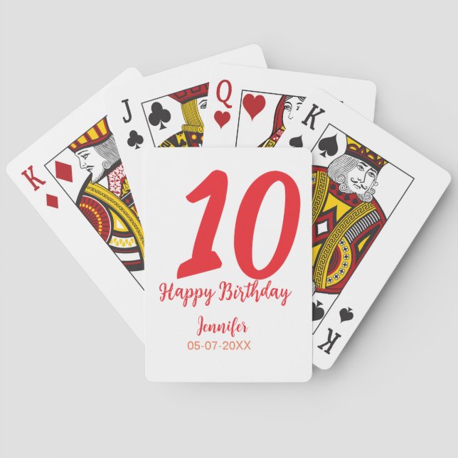 10th birthday add name date year red template  playing cards (Back)